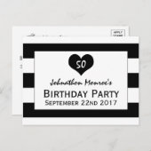 Moderne Schwarz & Weiß Einladung zum Geburtstag (Vorne/Hinten)