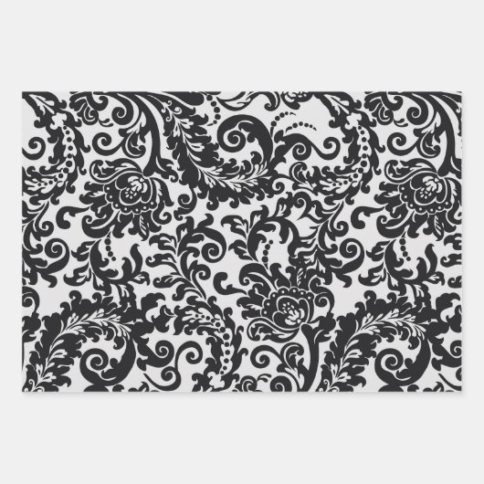 Moderne Schwarz-Weiß-Elegante Damask Geschenkpapier Set (Vorderseite 2)