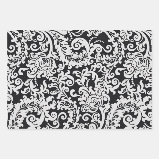 Moderne Schwarz-Weiß-Elegante Damask Geschenkpapier Set (Vorderseite)