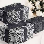 Moderne Schwarz-Weiß-Elegante Damask Geschenkpapier Set
