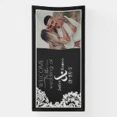 Moderne Schwarz-Weiß-Elegante Damask Herzlich will Banner (Vertikal)