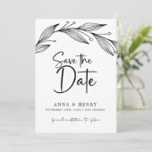 Moderne Schwarz-Weiß-Eukalyptus-Blätter Hochzeiten Save The Date (Stehend Vorderseite)