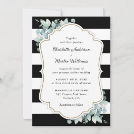 Moderne Schwarz-Weiß-Eukalyptus-Grüne Hochzeit Einladung