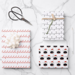 Moderne Schwarz-Weiß-Fans La La La La-La-Sing-Katz Geschenkpapier Set