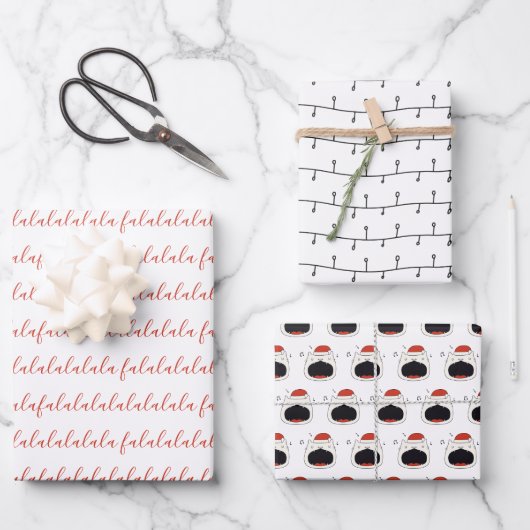 Moderne Schwarz-Weiß-Fans La La La La-La-Sing-Katz Geschenkpapier Set (Vorderseite)