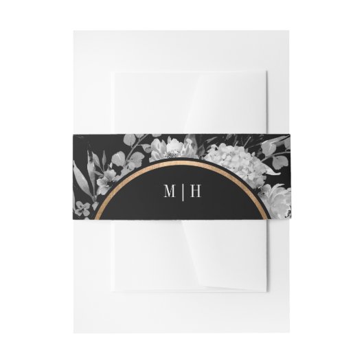 Moderne Schwarz-Weiß-Farbblumen-Monogramm Einladungsbanderole (Vorderseite Beispiel)