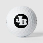 Moderne Schwarz-Weiß-Fett-Initialen für Monogramm Golfball (Vorderseite)