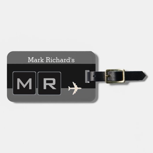 Moderne Schwarz-Weiß-Flugreisen Gepäckanhänger (Vorderseite horizontal)