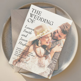 Moderne Schwarz-Weiß-Foto Boho Wedding Einladung