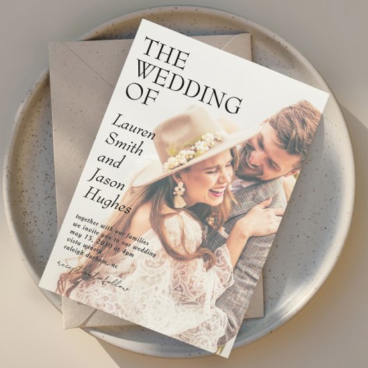 Moderne Schwarz-Weiß-Foto Boho Wedding Einladung