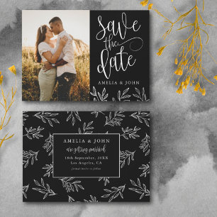 Moderne Schwarz-Weiß-Foto-Botanik-Save-the-Date-Ka Save The Date