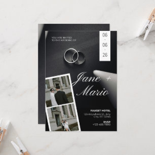 Moderne Schwarz-Weiß-Foto-Filmstreifen-Hochzeit In Einladung