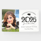 Moderne Schwarz-Weiß-Foto-Graduationspartei 2025 Banner (Horizontal)