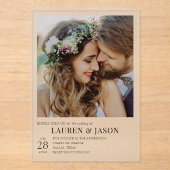 Moderne Schwarz-Weiß-Foto-Hochzeit Acryleinladungen (Vorderseite)