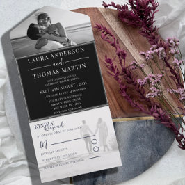 Moderne Schwarz-Weiß-Foto-Hochzeit All In One Einladung