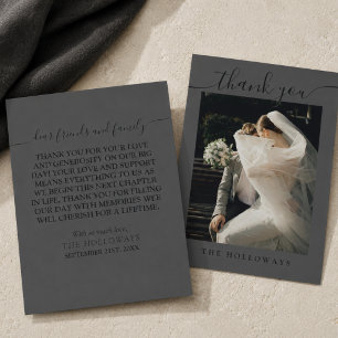 Moderne Schwarz-Weiß-Foto-Hochzeit Dankeskarte