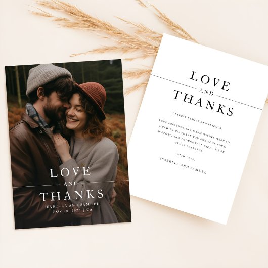 Moderne Schwarz-Weiß-Foto-Hochzeit Dankeskarte