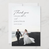 Moderne Schwarz-Weiß-Foto-Hochzeit Dankeskarte (Vorderseite)