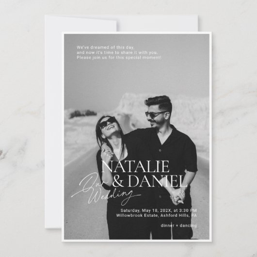 Moderne Schwarz-Weiß-Foto-Hochzeit Einladung (Vorderseite)