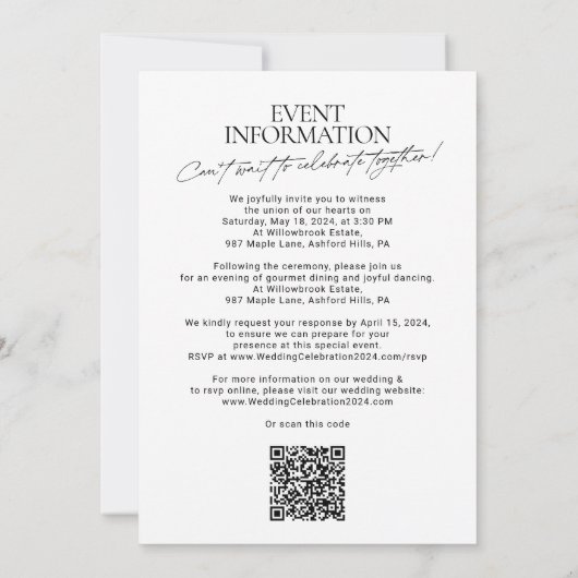 Moderne Schwarz-Weiß-Foto-Hochzeit Einladung (Rückseite)