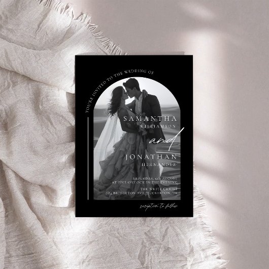 Moderne Schwarz-Weiß-Foto-Hochzeit Einladung