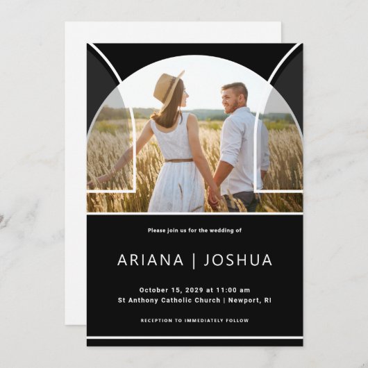 Moderne Schwarz-Weiß-Foto-Hochzeit Einladung (Vorne/Hinten)