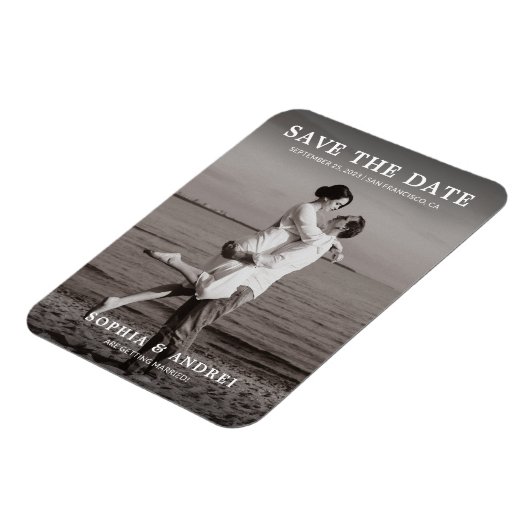 Moderne Schwarz-Weiß-Foto-Hochzeit retten das Datu Magnet (Linke Seite)
