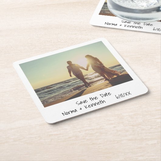 Moderne Schwarz-Weiß-Foto-Hochzeit rettet das Datu Rechteckiger Pappuntersetzer (angewinkelt)