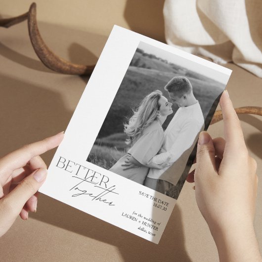 Moderne Schwarz-Weiß-Foto-Hochzeit Save The Date