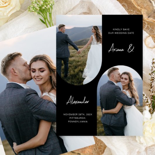 Moderne Schwarz-Weiß-Foto-Hochzeit Save The Date