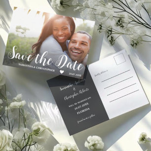 Moderne Schwarz-Weiß-Foto-Hochzeit Save the Date Postkarte