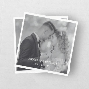 Moderne Schwarz-Weiß-Foto-Hochzeit Serviette
