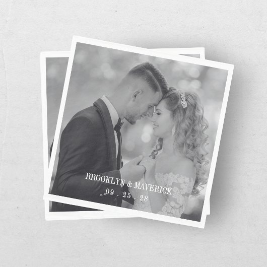 Moderne Schwarz-Weiß-Foto-Hochzeit Serviette