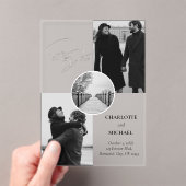 Moderne Schwarz-Weiß-Foto-Hochzeit spart das Datum Acryleinladungen (Insitu (Handheld))