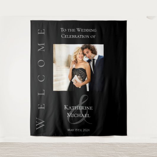 Moderne Schwarz-Weiß-Foto-Hochzeit- Wandteppich (Vorderseite)