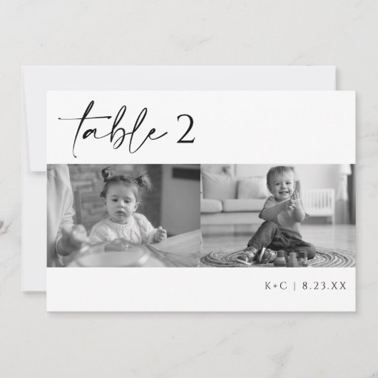 Moderne Schwarz-Weiß-Foto Hochzeiten Tischnummern (Vorderseite)