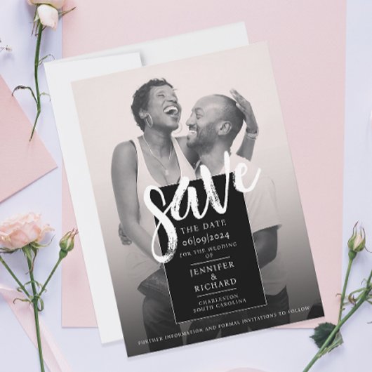 Moderne Schwarz-Weiß-Foto-Hochzeitsschrift Save The Date