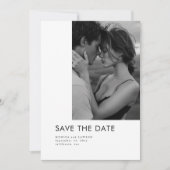 Moderne Schwarz-Weiß-Foto-Hochzeitstypografie Save The Date (Vorderseite)