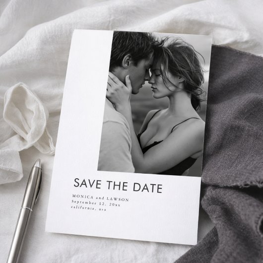 Moderne Schwarz-Weiß-Foto-Hochzeitstypografie Save The Date