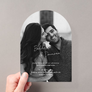 Moderne Schwarz-Weiß-Foto-Minimalistische Hochzeit Acryleinladungen