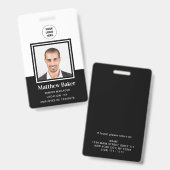 Moderne Schwarz-Weiß-Foto mit Name des Mitarbeiter Ausweis (Vorder- & Rückseite)
