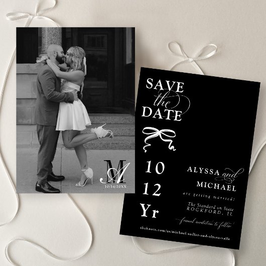 Moderne Schwarz-Weiß-Foto-Monogramm-Hochzeit Save The Date