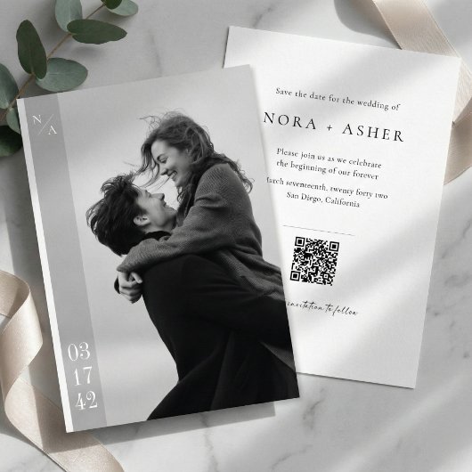 Moderne Schwarz-Weiß-Foto-QR-Code-Hochzeit Save The Date