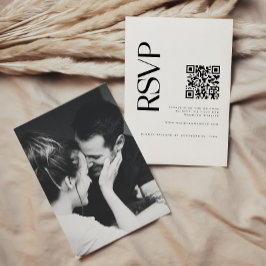 Moderne Schwarz-Weiß-Foto QR-Hochzeit RSVP Karte