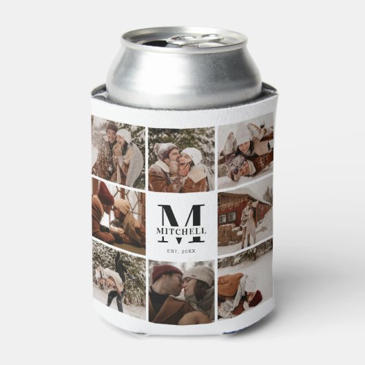 Moderne Schwarz-Weiß-Fotocollage-Keepake Dosenkühler (Kanne Vorderseite)