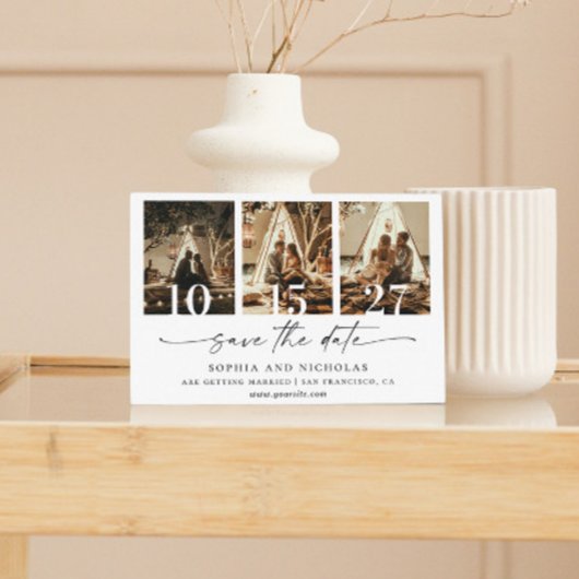 Moderne Schwarz-Weiß-FotoCollage - Minimalistisch Save The Date