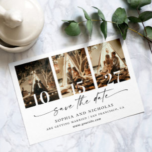 Moderne Schwarz-Weiß-FotoCollage - Minimalistisch Save The Date