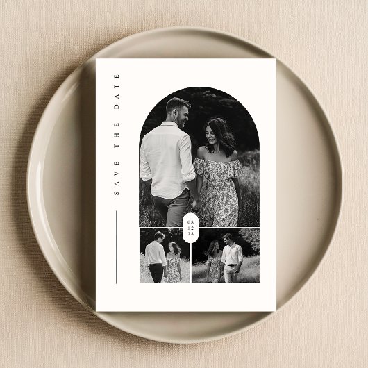 Moderne Schwarz-Weiß-FotoCollage Save the Date Einladung