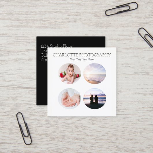 Moderne Schwarz-Weiß-Fotografien Platz Quadratische Visitenkarte (Vorderseite/Rückseite Beispiel)