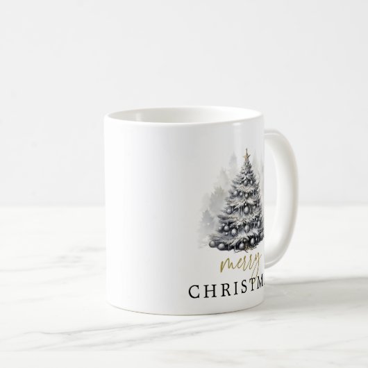 Moderne Schwarz & Weiß frohe Weihnachtsbaumfamilie Kaffeetasse (VorderseiteRechts)